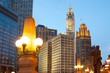 Downtown skyline of Chicago at dusk, Illinois, USA