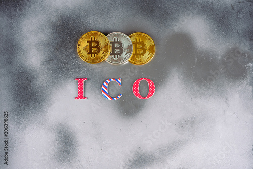 Ico Initial Coin Offering Modern Silver Foil Mystic Background With Modern Silver Foil Mystic Background With A Bitcoins And Ico Letters In The Center Is Gold Coins Of E Currency Symbol New Technologies