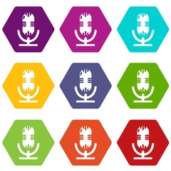 Wall Mural - Studio microphone icons 9 set coloful isolated on white for web