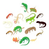 Fototapeta Dinusie - Lizard icons set in cartoon style on a white background