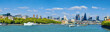 London, panoramic view over Thames river with London skyline on a bright day in Spring.