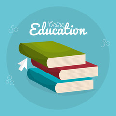 Poster - on line education with books vector illustration design