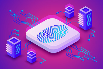 biometrics blockchain technology vector illustration of digital fingerprint security for cryptocurre