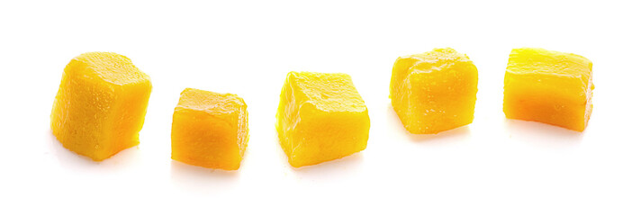 Wall Mural - mango cube slices isolated on the white background