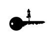 © majivecka - Vector silhouette of key with businesswomanon white background.