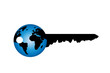 © majivecka - Vector silhouette of key with world on white background.