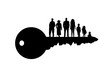 © majivecka - Vector silhouette of key with family on white background.