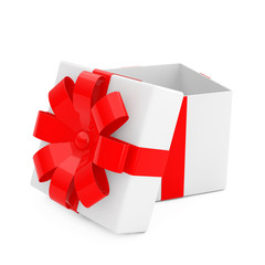 Poster - Opened White Gift Box with Red Ribbon. 3d Rendering