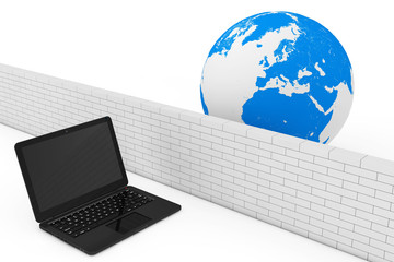 Aufkleber - Firewall Concept. Laptop Security by Firewall in Global Network. 3d Rendering