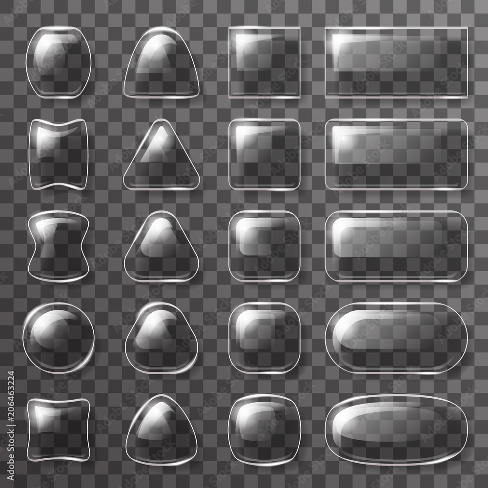 Glass plate ui buttons app icons transparent background design glossy ...