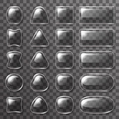 Glass plate ui buttons app icons transparent background design glossy elements vector illustration