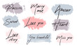 © ArinaKram - Vector brush stroke Boxes set. Painted strips, round, square. Grunge texture. The text about love for postcards. Pastel color on white background. Hand draw illustration.
