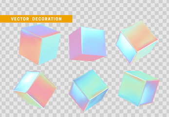 Wall Mural - Design element set in shape of 3d cubes bright neon color. Square isolated with transparent background