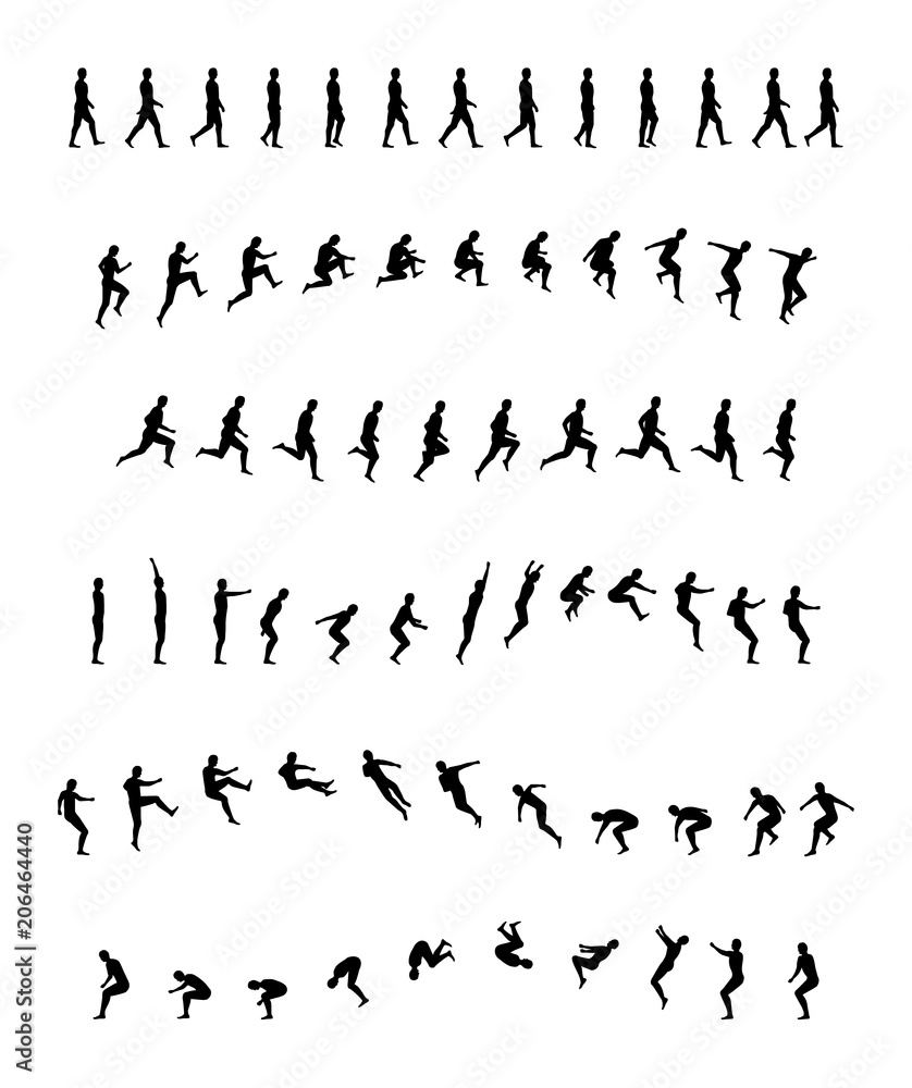 Vector de Stock Walking, running, backflip, jogging, jumping ...