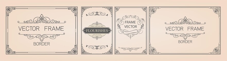 Leinwandbilder - 	 Set of gold border and frame template with corner Thailand line floral for picture, Vector design decoration pattern Thai art style.frame border design is pattern