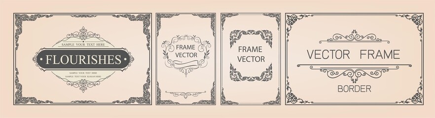 Leinwandbilder - 	 Set of gold border and frame template with corner Thailand line floral for picture, Vector design decoration pattern Thai art style.frame border design is pattern