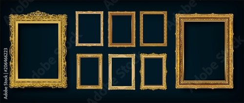 Fotografía Set of Decorative vintage frames and borders set,Gold photo frame with corner Thailand line floral for picture, Vector design decoration pattern style