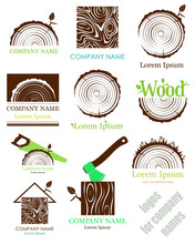  Set A Cross Section Of The Trunk With Tree Rings. Vector. Logo.  Tree Trunk Cross-section. Flat Icon.