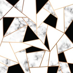 Wall Mural - Vector marble texture design with golden geometric lines, black and white marbling surface, modern luxurious background, vector illustration