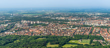 Aerial View Of The Southern Edge Of The City Of Braunschweig, With Parts Of The Railway Station, Residential Buildings With Detached Houses, Terraced Houses And High-rise Buildings.