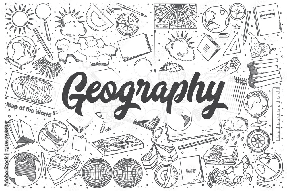 Hand drawn geography vector doodle set. Stock Vector | Adobe Stock