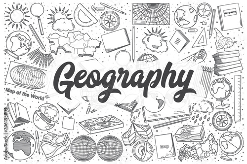 Cuadros en Lienzo Hand drawn geography vector doodle set.