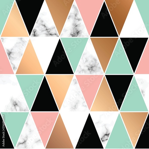 Naklejka - mata magnetyczna na lodówkę Vector marble texture design with geometric shapes, black and white marbling surface, modern luxurious background, vector illustration