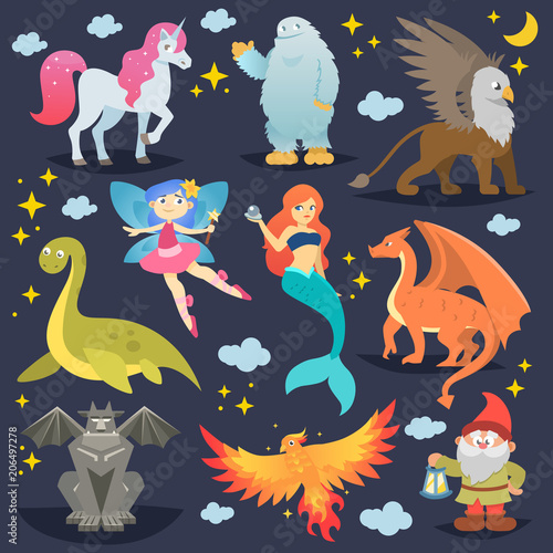 Mythological animal vector mythical creature phoenix or fantasy fairy and charac Poster Mural XXL