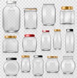 Fototapeta  - Glass jar vector empty mason glassware with lid or cover for canning and preserving illustration glassful set of container or cuppingglass isolated on transparent background