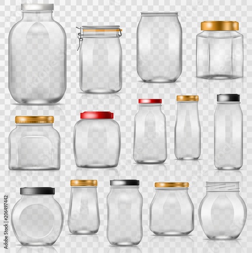 Glass jar vector empty mason glassware with lid or cover for canning and preserv Poster Mural XXL