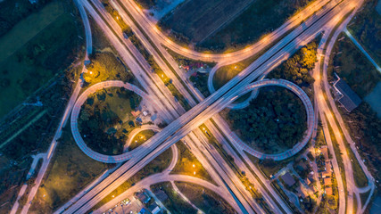 Poster - Aerial top view of a massive highway intersection, aerial view interchange of a city.