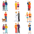 © creativeteam - Couple vector happy man and woman in love or young people together in relationship illustration set of coupled characters girl and boy embracing on date isolated on white background
