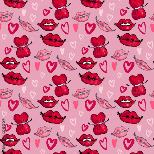 Fashion cosmetics accessories seamless pattern vector colors bright pink styl...