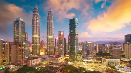 Wall Mural - beautiful kuala lumpur city skyline with dramatic sky , twilight scene . malaysia .
