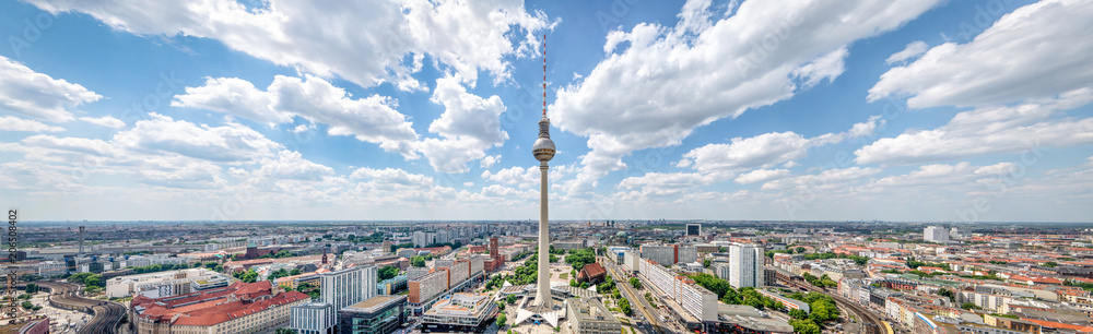 Berlin Skyline Panorama mit Fernsehturm - obrazy, fototapety, plakaty 