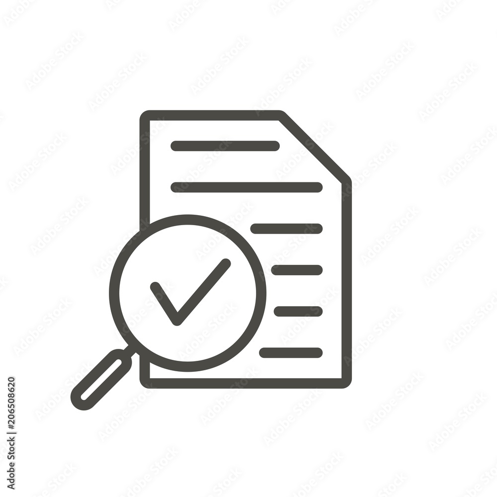 Review icon vector. Line research symbol isolated. Trendy flat outline ui sign design. Thin linear review graphic pictogram for web site, mobile application. Logo audit illustration. Eps10 - obrazy, fototapety, plakaty 
