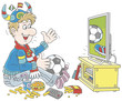© Alexey Bannykh - Soccer fan watching a football match on television, vector illustration in a cartoon style