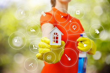 Wall Mural - Cleaner shows the model of a house .