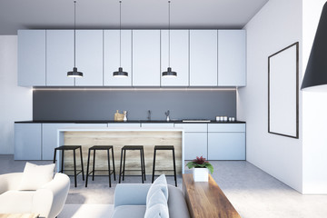 Gray and white kitchen interior, poster