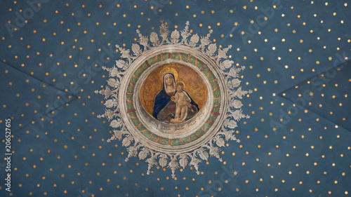 Virgin Mary With Child Jesus Painted On The Starry Ceiling Inside