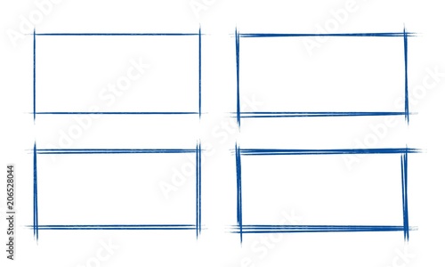 Fotografía Set of hand drawn grunge style dark blue vintage ball pen rectangle doodle scribbles on white paper background