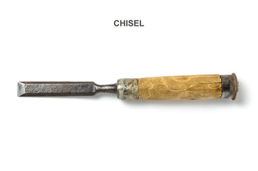 Carpenter's tool chisel on a white background.