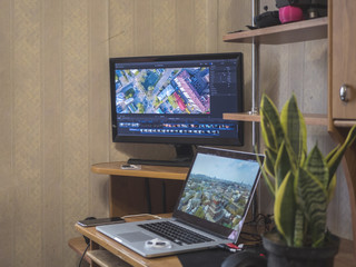 video editing home studio with external monitor