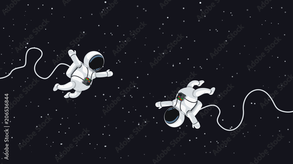 astronauts flying in space - obrazy, fototapety, plakaty 