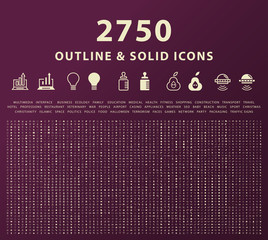 Wall Mural - set of 2750 outline and solid icons . vector isolated elements