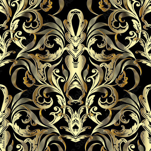 Ornate gold 3d Baroque seamless pattern. Vintage antique ornamental ...