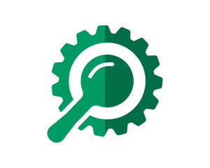 Wall Mural - magnifying glass gear business company office corporate image vector icon logo