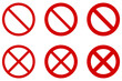 Prohibition sign (no symbol) - red circle with diagonal cross. Versions with different width, single and double crossing.