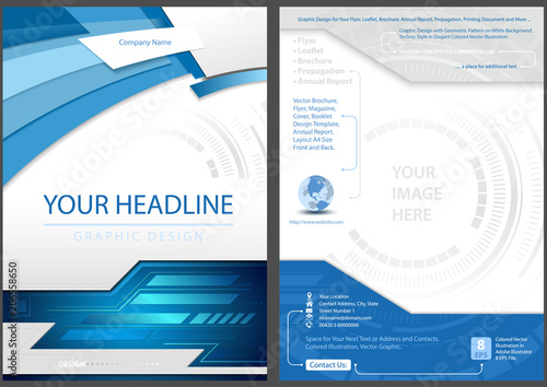 Flyer Template Front and Back Design in Blue Tech Style - Modern Graphic Illu...