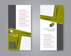 vector flyer and leaflet design. set of two side brochure templates. vertical banners. green and gre